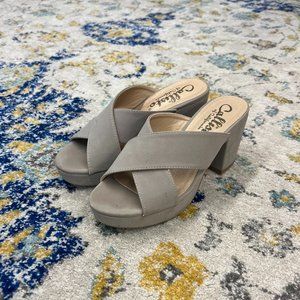 Grey/Taupe Chunky Heel Mules